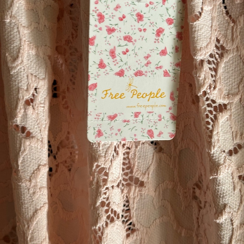 FREE PEOPLE NWT Sz XS Pink Lace BOHO Blouse - Picture 9 of 12